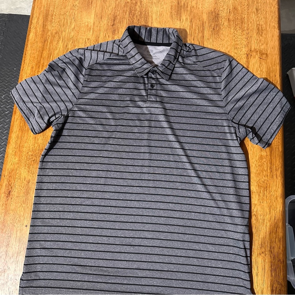 Oakley Black and Gray Striped Polo Shirt